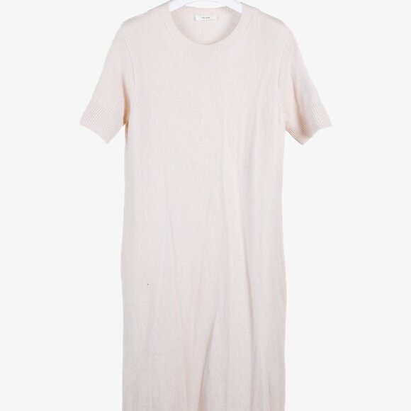 The Row Abini Beige Wool & Cashmere Short-Sleeve Midi Tunic Dress - Picture 2 of 9